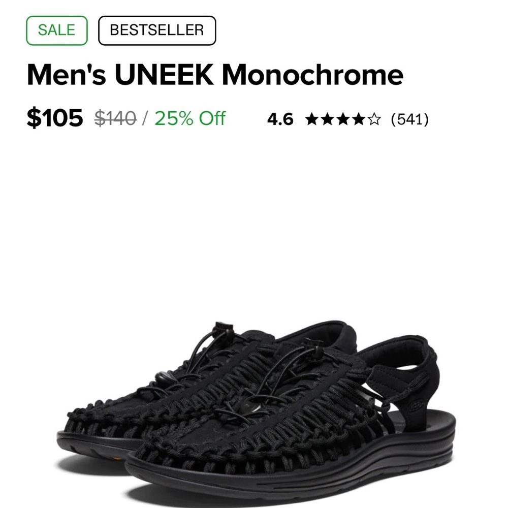 Keen Uneek Monochrome Black Hybrid Sandal Men’s Size 9.5